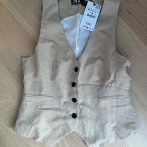 Zara Tan and White Blouse